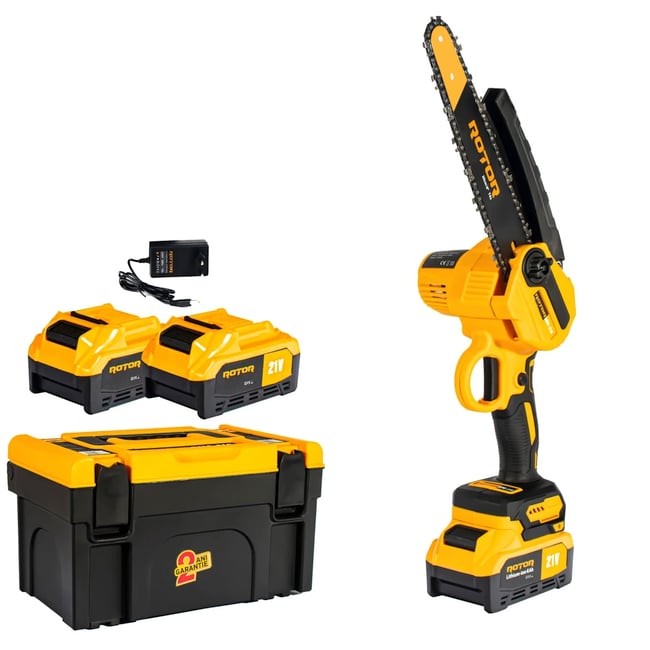 Mini drujba cu acumulator, Rotor RMC218, 2 Acumulatori, 21V, 4Ah, 500W 2 lanturi