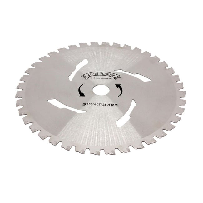 Disc circular motocoasa taiere arbusti cu 40 dinti vidia intariti cu vidia, 255x25.4 mm, Micul Fermier GF-1521