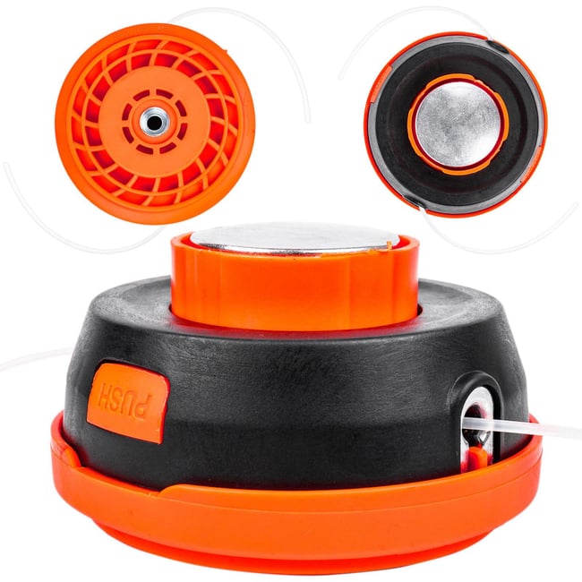 Cap tambur / mosor universal pentru motocoasa cu fir, buton metal cu portocaliu, 3 piese