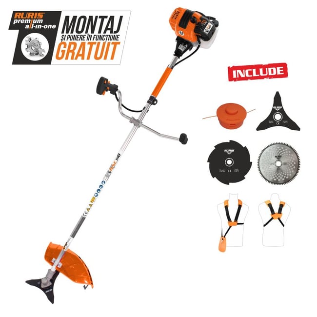 Motocoasa pe benzina RURIS DAC 510, 2 timpi, 62 CC, 3.5 CP, 5 accesorii incluse