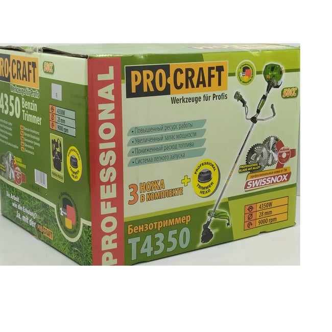 Set Motocoasa pe benzina Procraft T4350, 2 timpi, 4.3 kW, 6 CP, 58cc + Cultivator + 4 sisteme de taiere