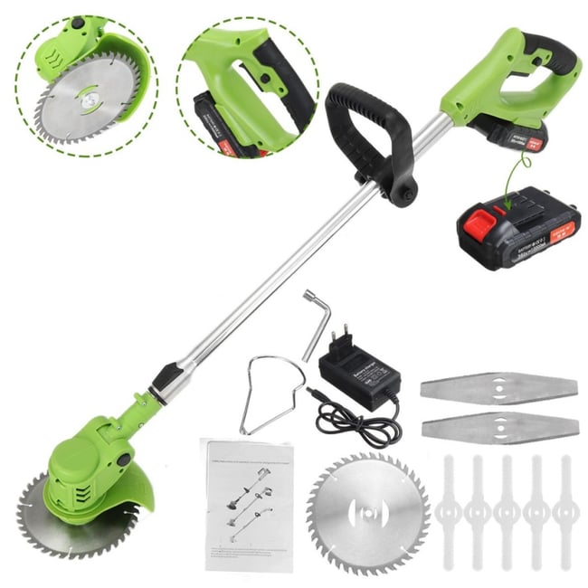 Motocoasa electrica Ieto cu 2 acumulatori 48 V, brat ajustabil, 2 Lame, 1 Disc Pentru Taiere, 20000 RPM, 2-3 Ore Autonomie, Verde