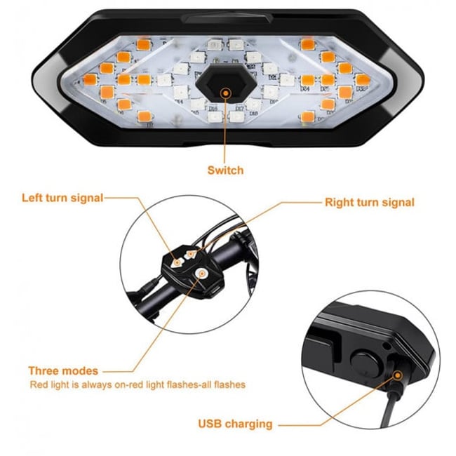 Semnalizare wireless trotineta / bicicleta, cu acumulator 800mah, incarcare USB