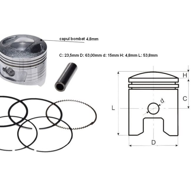 Kit piston atv 250cc Loncin (63mm , bolt 15mm)