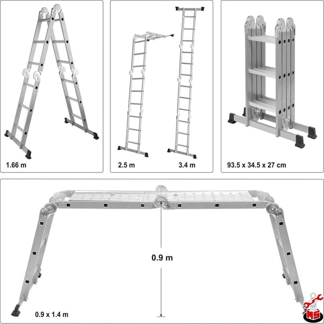 Scara constructii articulata, Vorel 17704, 3.4 m, 150 kg, 3 trepte tronson