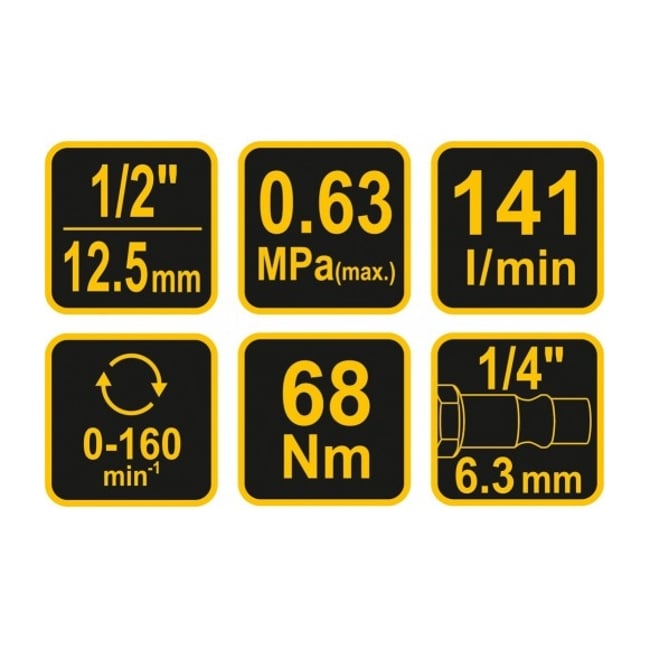 Antrenor pneumatica cu clichet, Vorel 81118, 68 Nm, 6.3 bar, 141 l/min, patrat 1/2 inch