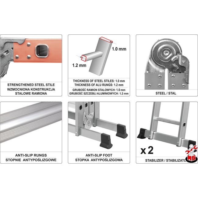 Scara constructii articulata, Vorel 17704, 3.4 m, 150 kg, 3 trepte tronson