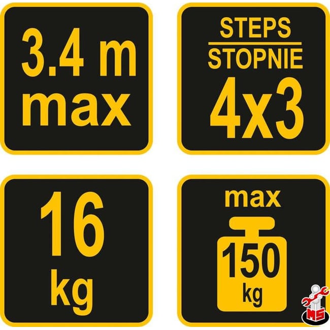 Scara constructii articulata, Vorel 17704, 3.4 m, 150 kg, 3 trepte tronson