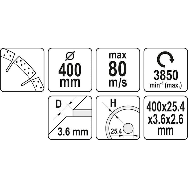 Disc diamantat de taiere segmentat, 400x25.4x3.6 mm, taiere umeda si uscata, Yato YT-60004