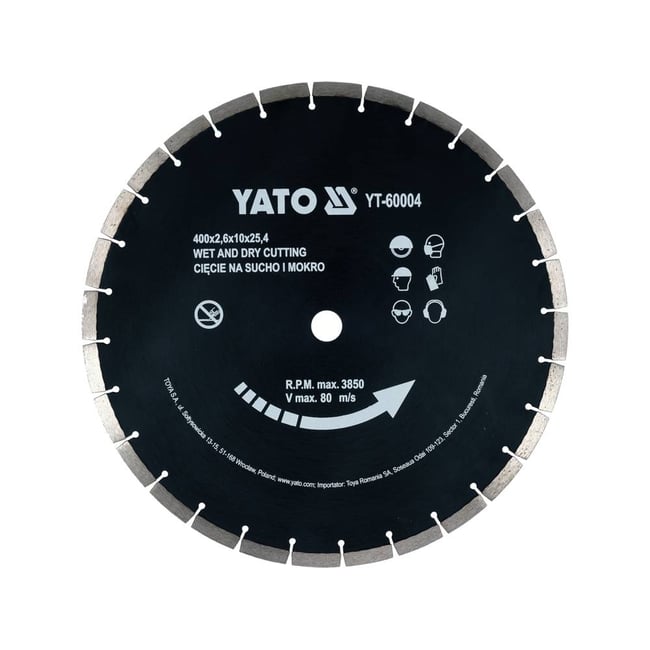 Disc diamantat de taiere segmentat, 400x25.4x3.6 mm, taiere umeda si uscata, Yato YT-60004