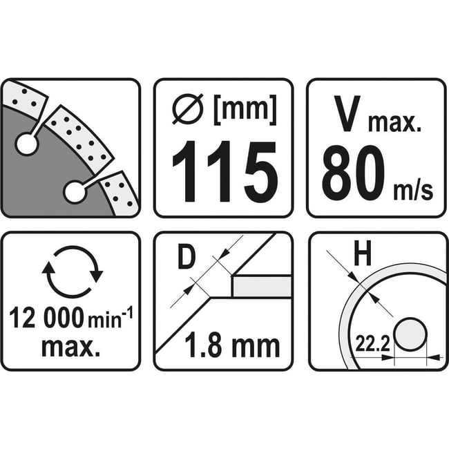 Disc diamantat de taiere segmentat, 115x22.2x1.8 mm, taiere umeda si uscata, Yato YT-59961