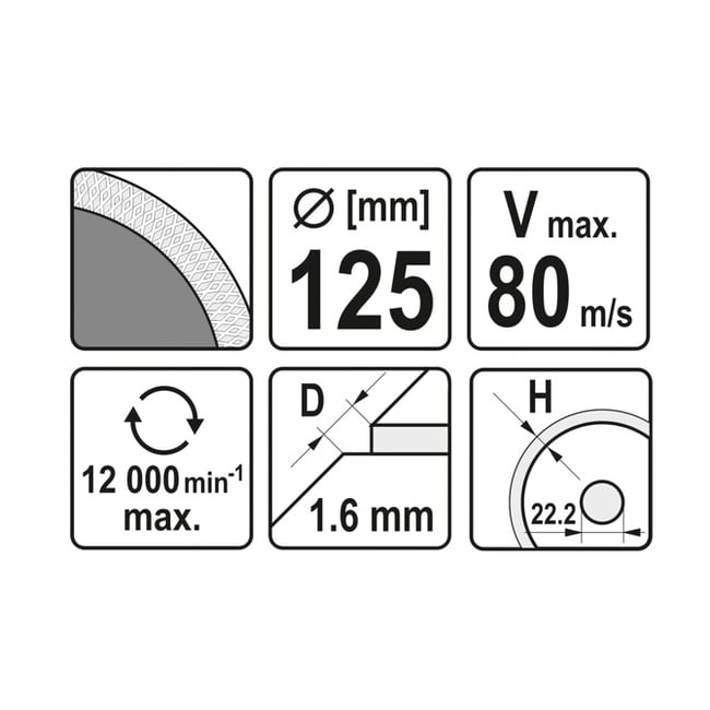 Disc diamantat de taiere continuu, 125x22.2x1.6 mm, taiere umeda si uscata, Yato YT-59972