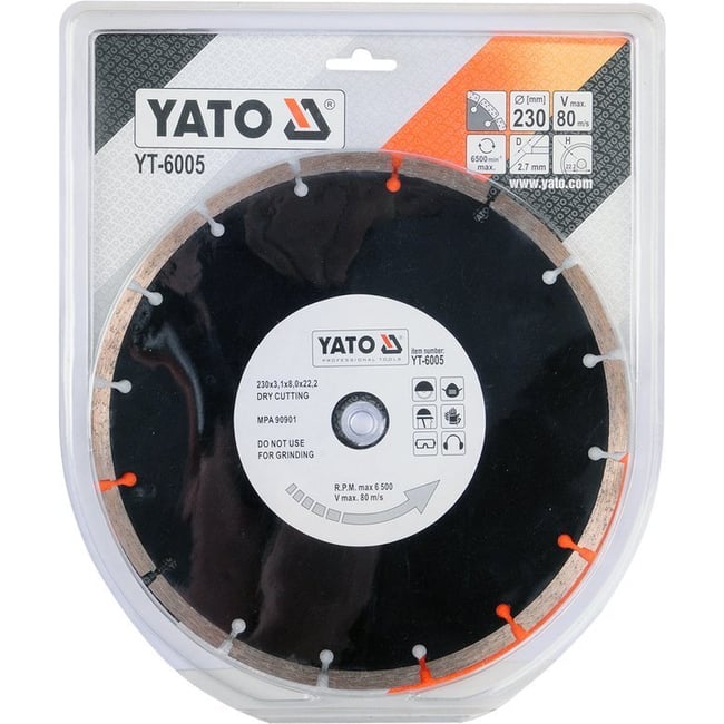 Disc diamantat de taiere segmentat, 230x22.2x2.7 mm, taiere uscata, Yato YT-6005