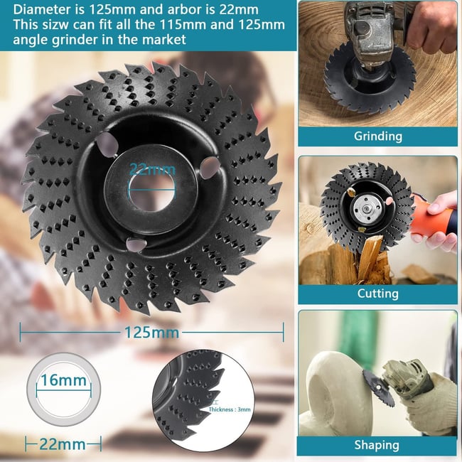 Disc circular slefuit, modelat, raspel, otel carburat, pentru lemn, plastic, ipsos, 125x22.2 mm
