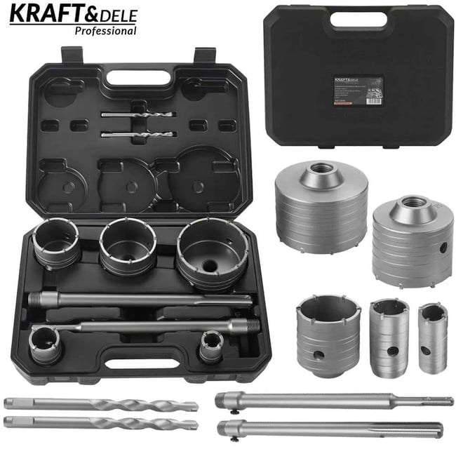 Set 5 carote pentru beton, Kraft&Dele KD12640, diametru 30-100 mm, valiza transport