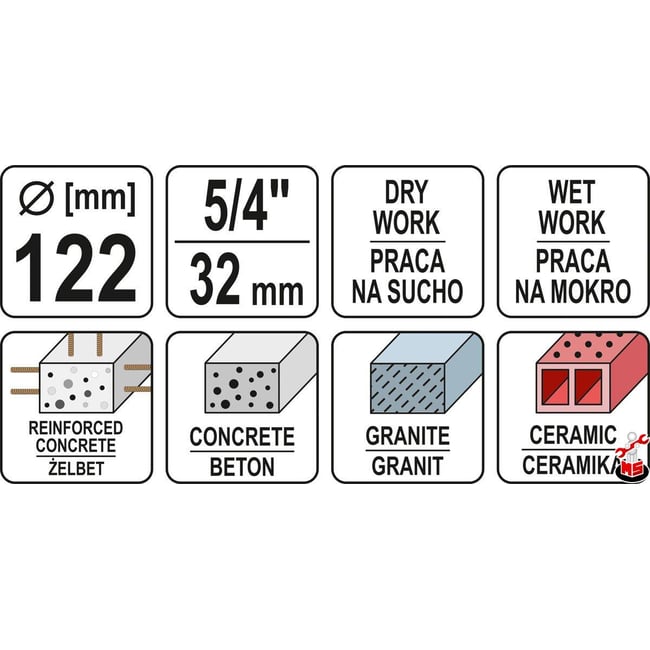 Carota diamantata Yato prindere 5/4, diametru 122 mm pentru masina de gaurit YT-81980