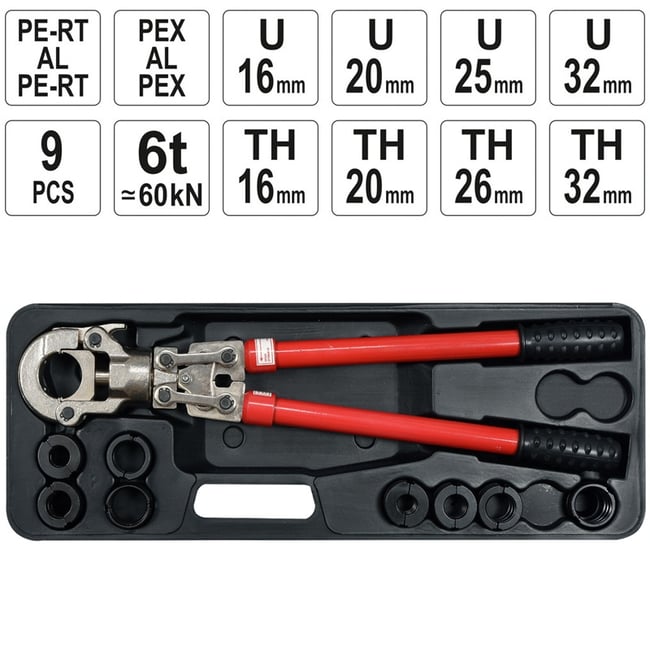 Cleste in trusa pentru sertizat tevi Pex-Al-Pex, Yato YT-21735