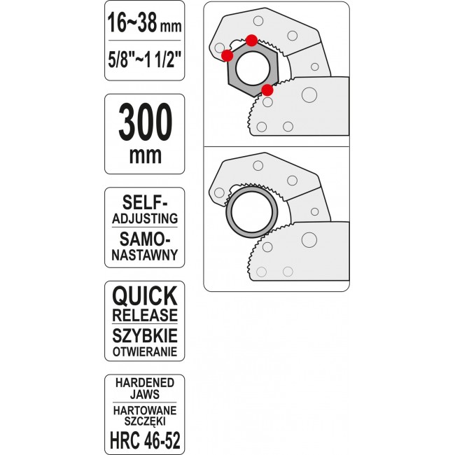 Cleste Reglabil pentru Tevi si Piulite YATO YT-22005, 16-38mm, 300mm