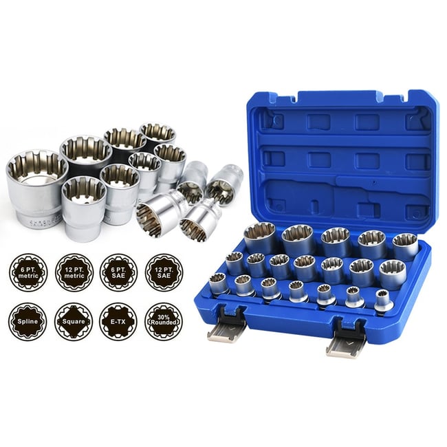 Set 19 chei tubulare spline 1/2 Cr-V, 8-32mm, 12-point