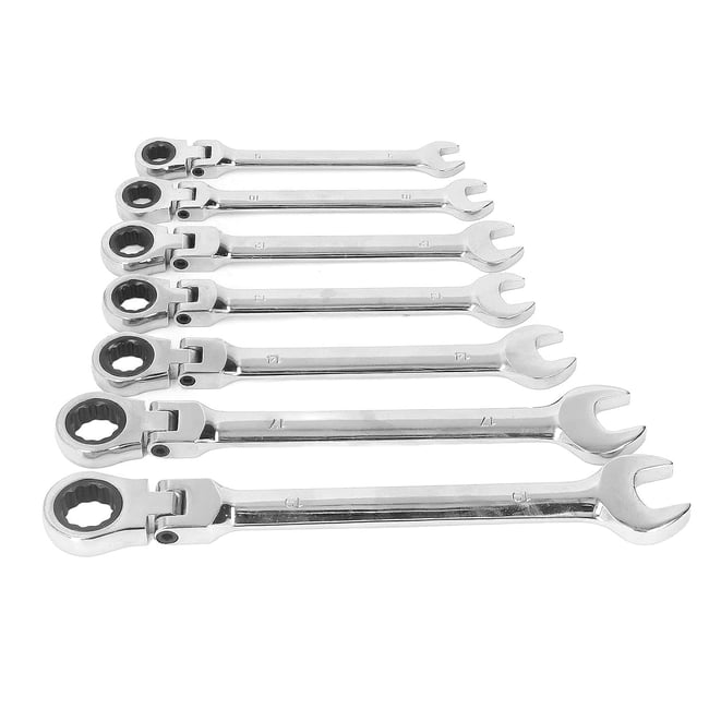 Set 7 chei combinate cu clichet cu cap flexibil, 8-19mm