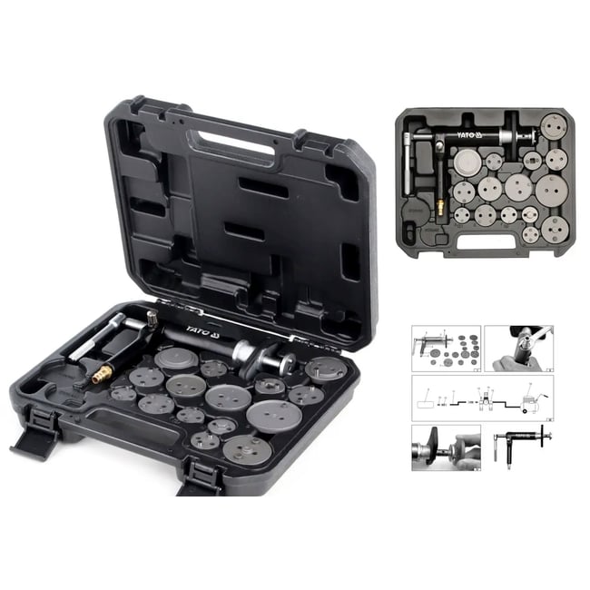 Trusa universala cu presa si adaptoare pentru etrier frana pneumatica, 16 piese, Yato YT-0671
