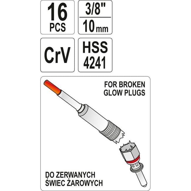 Set 16 extractoare pentru bujii rupte 3/8 Yato YT-05342