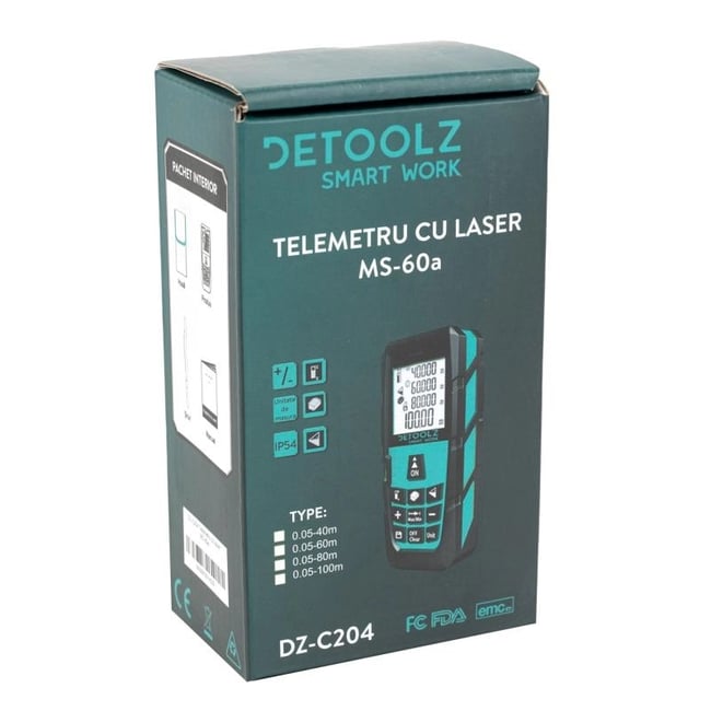 Telemetru cu laser Detoolz DZ-C204, MS-60A, 60m + husa protectie