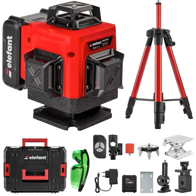 Nivela laser cu trepied 16 linii, 25m, display LCD, Timp de nivelare ≤ 5s, ±0.2 mm/1m, 2 acumulatori, PROFESIONAL, ELEFANT E4DT-DB-M