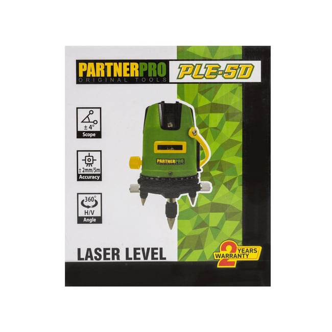 Nivela laser 5 linii, 40m, ±2mm/5m, si 2 acumulatori, PARTNER PRO PLE-5D 14624