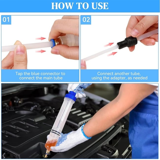 Pompa extractor fluid auto, seringa pentru schimb de ulei cu furtun, aspirator manual de combustibil si umplere, 500ml, transparent, pentru ulei si lichide mecanice