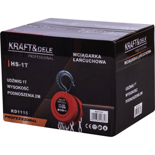 Macara, palan manual cu lant 1000 kg, 1 tona, 2m lungime lant, Kraft&Dele KD1115