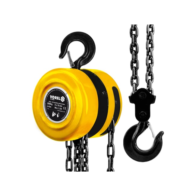 Macara manuala cu lant / scripete, 2 tone , 3m lungime lant, Vorel 80752