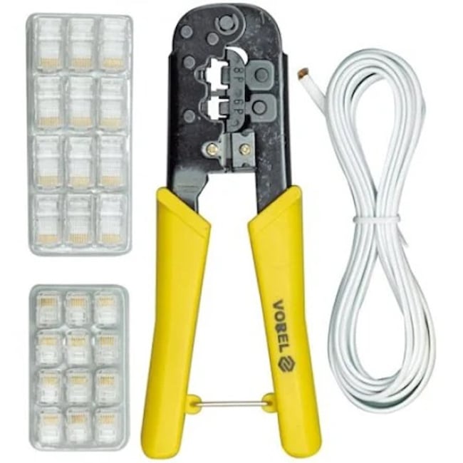 Set cleste sertizat conectori cu accesorii, RJ45 - RJ11, Vorel 45503