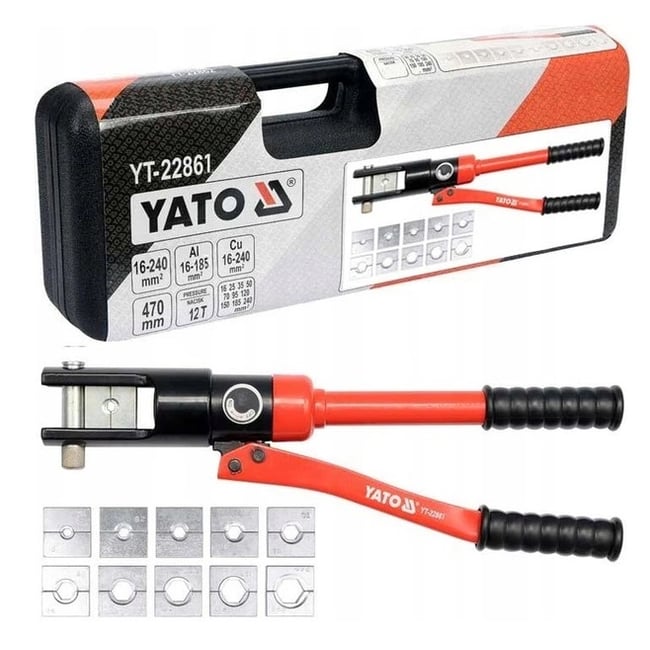 Cleste hidraulic pentru sertizare, Yato YT-22861, 12 T, 16-240 mm