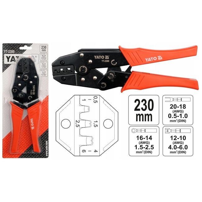 Cleste sertizat conectori auto Yato YT-2300, 0.5-6mm