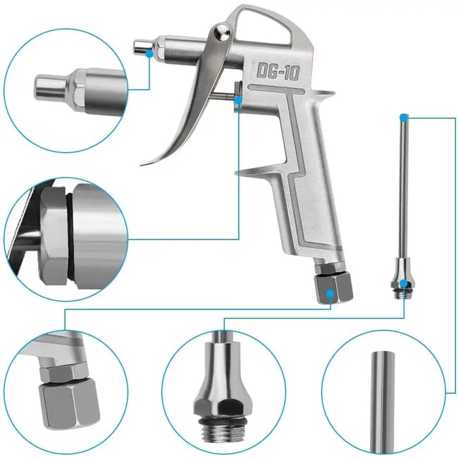 Pistol de suflat aer comprimat cu accesorii, tije 10cm/20cm