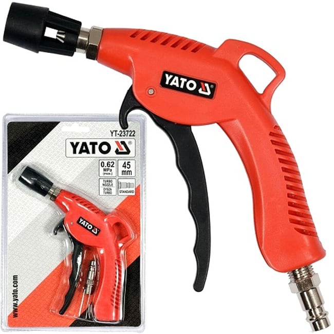 Pistol de suflat cu aer comprimat cu duza turbo Yato YT-23722, 1/4, 6.2 Bar, 45 mm