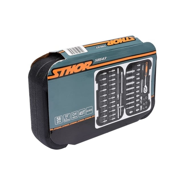 Set capete de insurubare si chei tubulare, Sthor 58643, mixt, 56 bucati