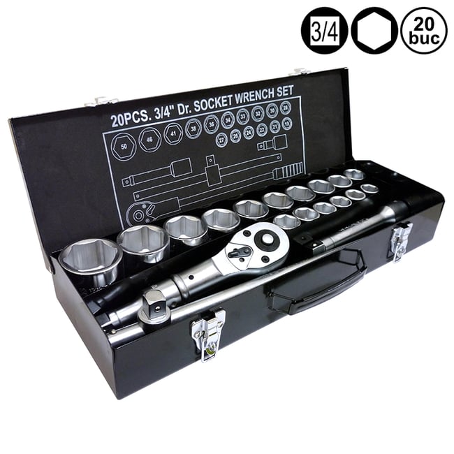 Set chei tubulare, Yato YT-1335, 19-50 mm, patrat 3/4 inch, 21 bucati