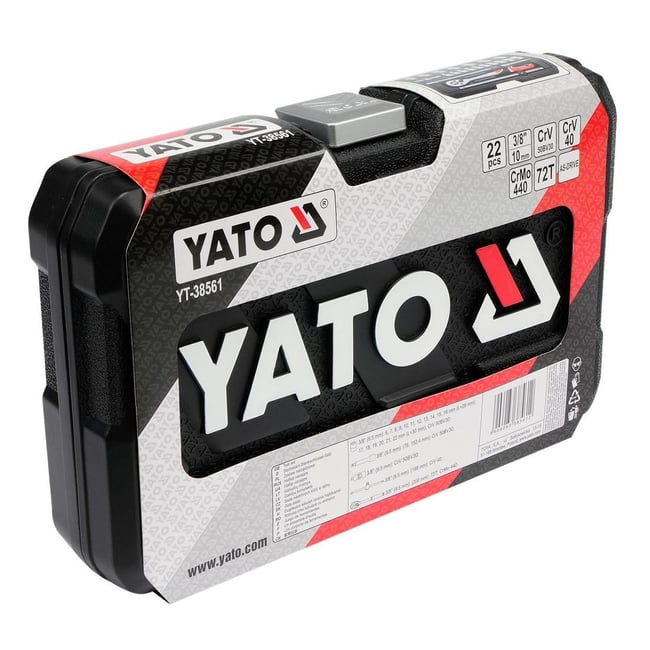 Trusa chei tubulare, Yato YT-38561, 6-22 mm, patrat 3/8 inch, 22 bucati