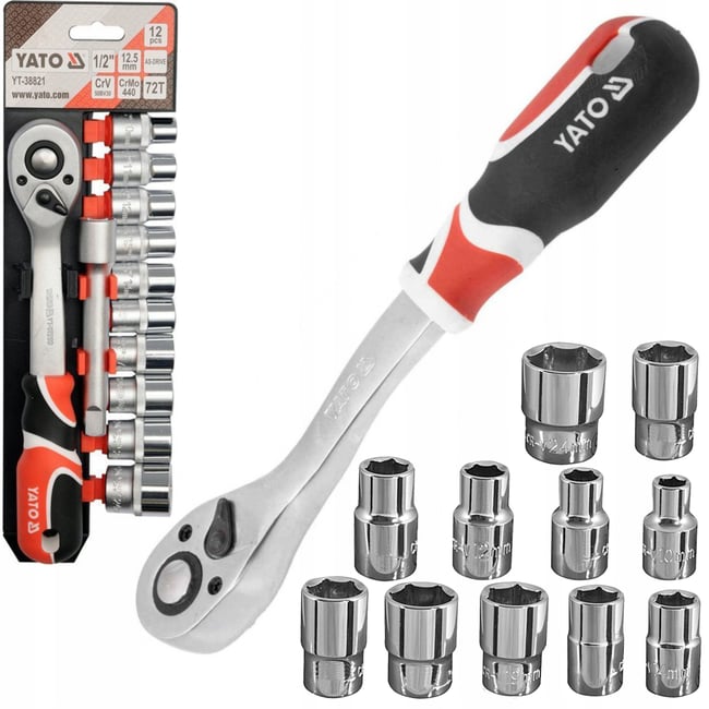 Set chei tubulare cu antrenor Yato YT-38821, prindere 1/2 “, 10-24mm, Cr-V