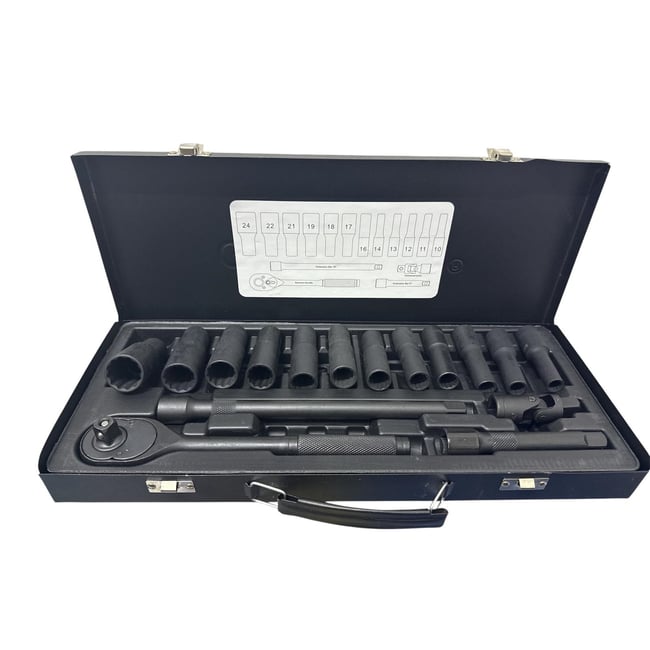 Trusa chei tubulare de impact lungi, 16 piese, 10 - 24mm, bihexagonale (12 laturi)
