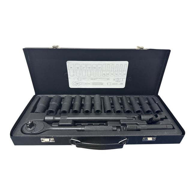 Trusa chei tubulare de impact lungi, 16 piese, 10 - 24mm, bihexagonale (12 laturi)