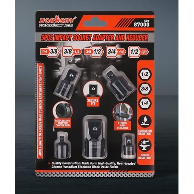 Trusa 5 piese adaptor impact, 1/4 - 1/2 - 3/8 - 3/4, Horusdy® SDY 87000