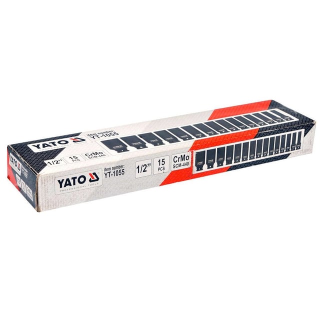 Set chei tubulare adanci, de impact Yato YT-1055, 1-2'',15 Buc, Cr-Mo, 10-32mm
