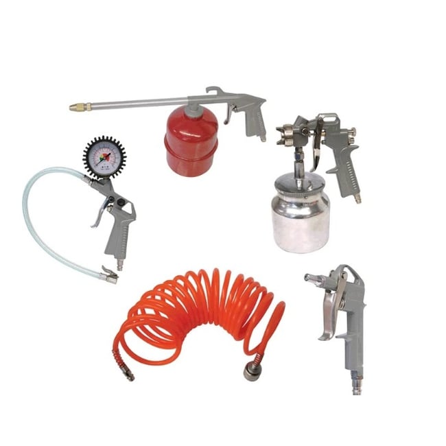 Kit Compresor Aer 5 piese, Furtun Presiune si Pistol Umflat, Lichid , Vopsitorie si Suflat Aer (AYM)