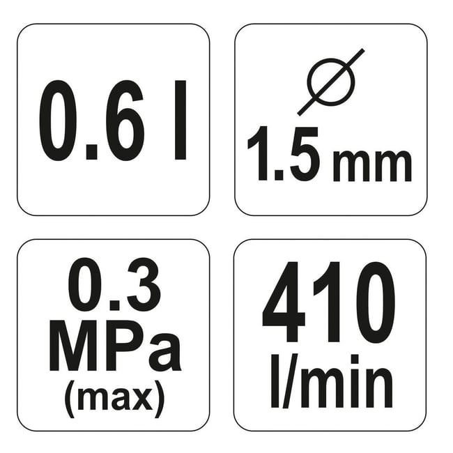 Pistol de vopsit cu rezervor plastic, Yato YT-2341, 0.6l, duza 1.5mm, 410l/min