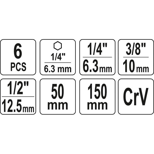 Set adaptoare 1/4, 3/8, 1/2, 6 buc Yato YT-04629