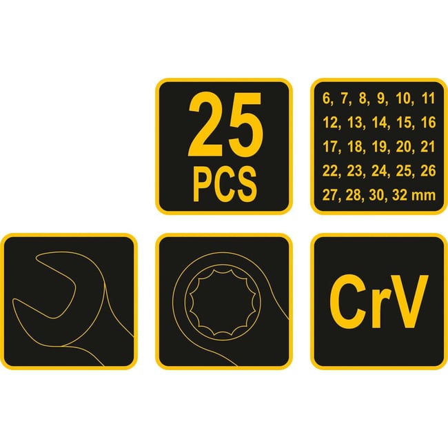 Chei combinate Vorel 51715, 6-32 mm, set 25 bucati, satinate, CrV