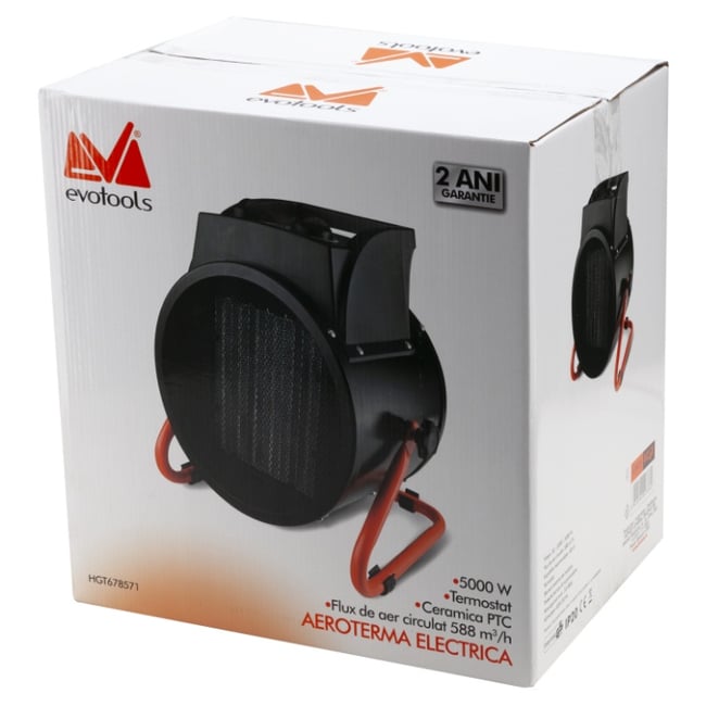 Aeroterma electrica Evotools, 5000 W, rezistenta ceramica, termostat, tensiunea de alimentare 400 V